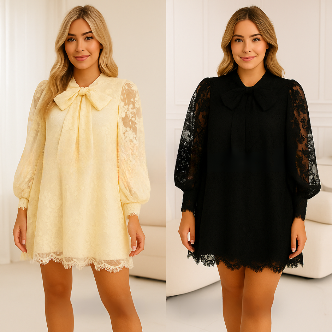 Bonnie | Lace Mini Dress With Tie Neck