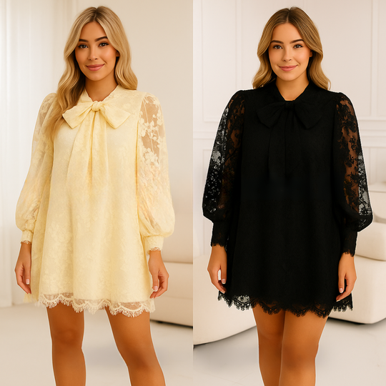 Bonnie | Lace Mini Dress With Tie Neck